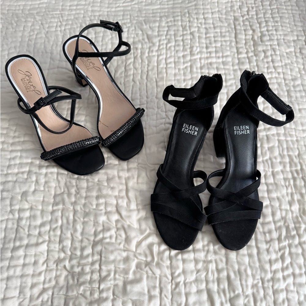 Eileen Fisher Jewell Badgley Mischka 2 pair of Block Heel Black Sandals Size 5